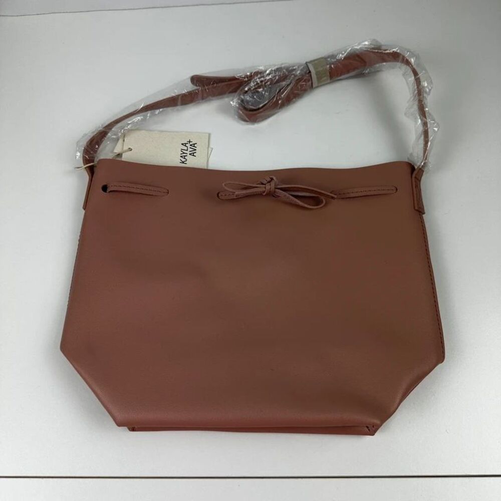Kayla & Ava Dusty Rose Vegan Leather Bucket Bag with Bowtie NEW
